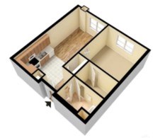 Boulder Ridge 1 bedroom 1 bathroom Floor Plan